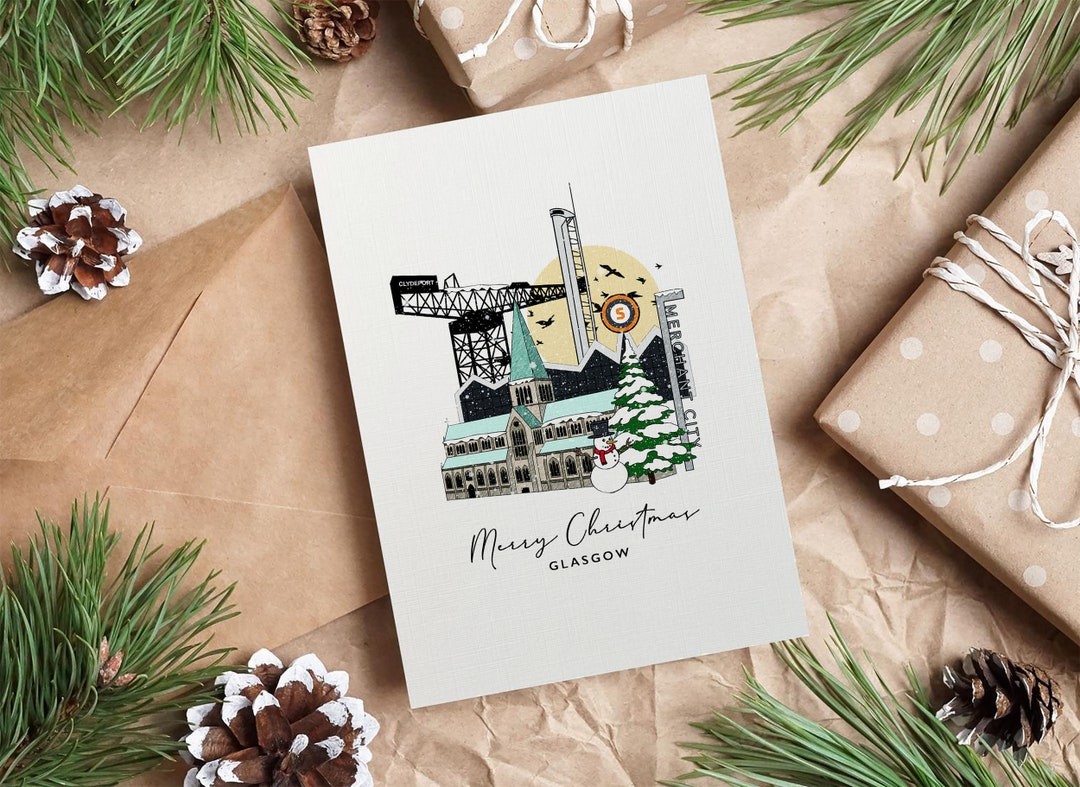 Glasgow Personalised Christmas Card Greeting Card Illustrated Etsy UK