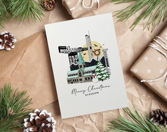 Glasgow Personalised Christmas Card Greeting Card Illustrated Card Scotland Holiday Card Travel Card