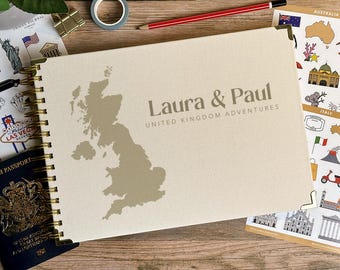 UK Travel Scrapbook - Luxury Linen Photo Album - Personalized Travel Journal