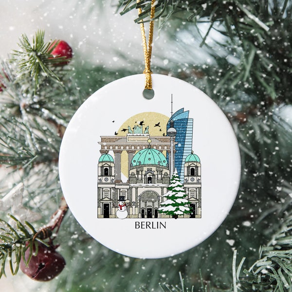 Berlin Germany Personalised Christmas Tree Ceramic Ornament Souvenir Gift Present Festive Decor Souvenir Holiday Custom Xmas Bauble