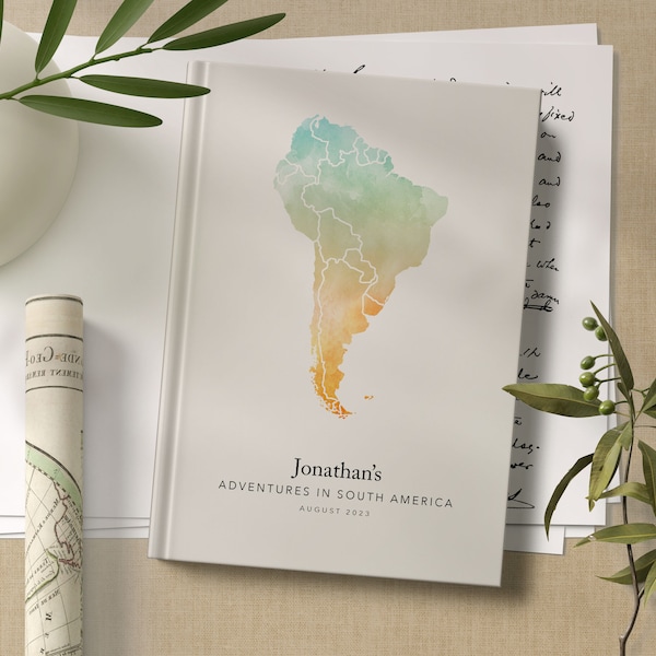 Journal de voyage personnalisé en Amérique du Sud Carnet aquarelle Carte de voyage Journal Planificateur de voyage personnalisé Journal personnalisé Liste de seau de cadeaux de voyage