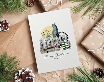 Vienna Personalised Christmas Card Greeting Card Illustrated Card Austria Holiday Card Travel Card