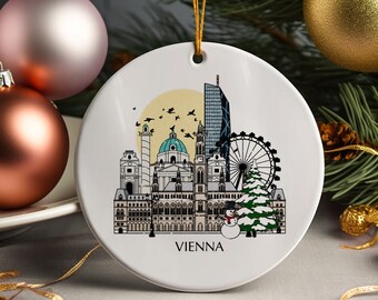 Vienna Austria Personalised Christmas Tree Ceramic Ornament Decoration Gift Present Festive Decor Souvenir Holiday Custom Xmas Bauble