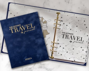 Ultimate Travel Journal Navy Velvet Binder - Personalised Travel Journal Notebook Travel Planner Organiser Gift Foiled Scrapbooking Custom