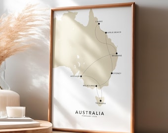 Impresión de mapa de viaje personalizado de Australia con collage de fotos, póster de mapa personalizado, regalo de compromiso y luna de miel