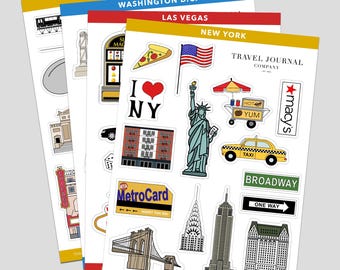 USA Sticker Sheet Bundle [8 Sheets] Planner Stickers Scrapbooking Travel Stickers