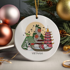 Vietnam Personalised Christmas Tree Ceramic Ornament Decoration Gift Present Xmas Bauble Decor Holiday Ornament Travel Gift