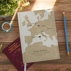 Kundenspezifische Karte Europa Reisejournal Personalisiertes Notizbuch Bucket List Weltreise Reiseplaner Eurotrip Interrail