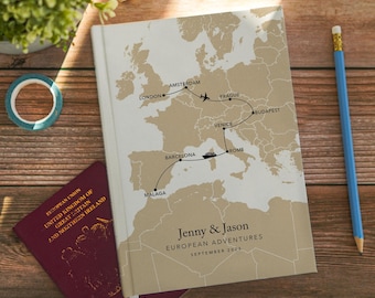 Custom Map Europe Travel Journal Personalised Notebook Bucket List World Travel Travel Planner Eurotrip Interrail