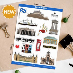 Edinburgh, Scotland | Vinyl Sticker Sheet Journal Planner Travel Notebook Scrapbook Self Adhesive Map Stamp Wanderlust Illustrated UK