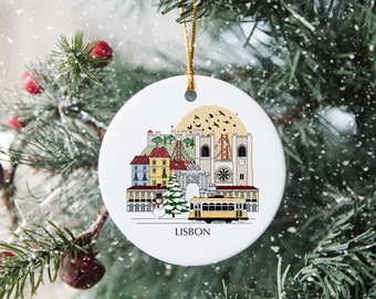 Lisbona Portogallo Albero di Natale personalizzato Ornamento in ceramica Decorazione Regalo Regalo Festive Decor Souvenir Holiday Custom Xmas Bauble