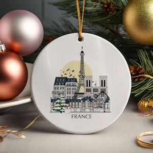 France Personalised Christmas Tree Ceramic Ornament Decoration Gift Present Xmas Bauble Decor Holiday Ornament Travel Gift