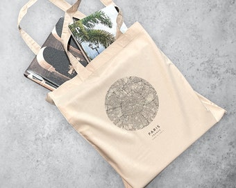 Paris personnalisé Eco Tote Bag City Map Tote Sac à bandoulière Cadeau de voyage Carte personnalisée Tote City Tote Bag N’importe quelle carte de la ville