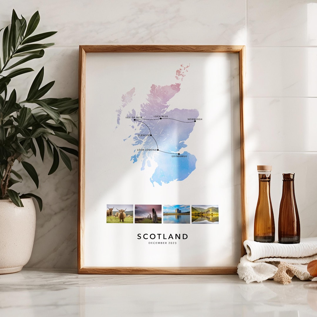 Scotland Map Print Out Scotland Personalised Travel Map Print With Photo Collage Custom Ma ...