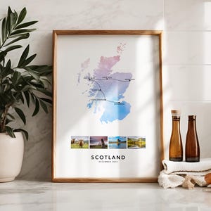 Impression de carte de voyage personnalisée Ecosse avec collage photo Poster Ma personnalisé Ecosse impression fiançailles cadeau lune de miel