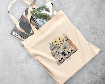 Venice, Italy | Personalised Tote Bag Reusable Eco Bag Polyester Shoulder Bag City Bag Souvenir Bag Illustrated Bag