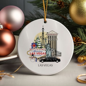 Adorno navideño de cerámica personalizado de Las Vegas, Nevada, regalo de decoración, adorno navideño, adorno navideño, regalo de viaje