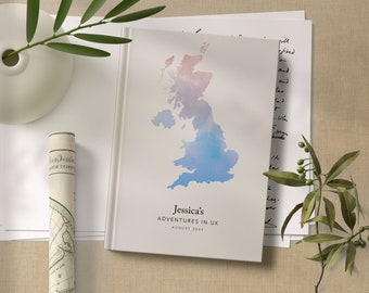 Personalised UK England Travel Journal Watercolour Notebook Travel Map Diary Custom Travel Planner Custom Journal Travel Gift Bucket List