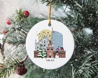 Milano Italia Albero di Natale personalizzato Ornamento in ceramica Decorazione Palline di Natale Regalo Regalo Festivo Souvenir Disco Vacanza Personalizzato