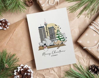 Sydney Personalised Christmas Card Greeting Card Illustrated Card Australia Holiday Card Travel Card