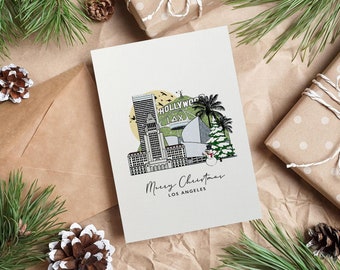 Los Angeles Personalised Christmas Card Greeting Card Illustrated Card California Holiday Card Travel Card
