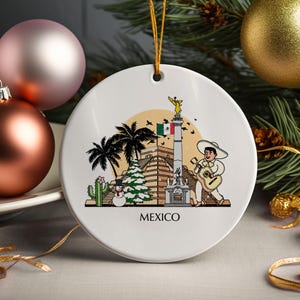 Adorno navideño de cerámica personalizado de México para árbol de Navidad, regalo de Navidad, recuerdo festivo, disco personalizado para vacaciones.