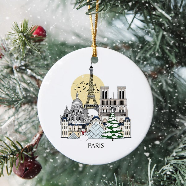 Paris France Christmas Tree Ceramic Ornament NYC Personalised Decoration Gift Christmas Bauble Home Decor Holiday Custom