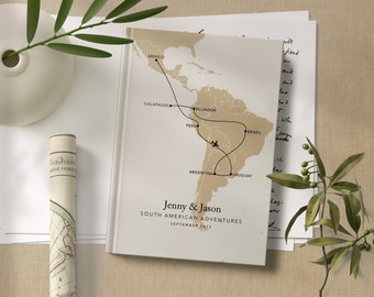 Mappa personalizzata Diario di viaggio del Sud America Taccuino personalizzato Elenco dei desideri Regalo di viaggio per il mondo Diario personalizzato Regalo di coppia Pianificatore di viaggio