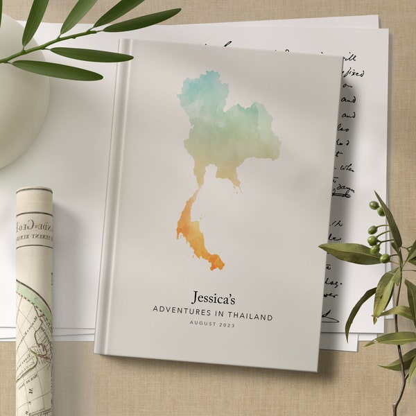 Carnet de voyage personnalisé en Thaïlande, carnet aquarelle, carte de voyage, agenda de voyage personnalisé, journal personnalisé, cadeau de voyage, liste de seaux