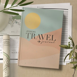 Personalised Travel Journal Dunes Travel Diary Notebook Bucket List World Travel Gift Custom Journal Couple Gift Travel Map