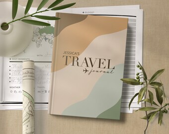 Personalised Travel Journal Swirls Travel Diary Notebook Bucket List World Travel Gift Custom Journal Couple Gift Travel Map