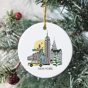 New York USA Personalised Christmas Tree Ceramic Ornament NYC Custom Decoration Gift Christmas Bauble Home Decor Holiday Custom