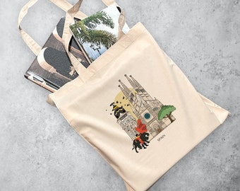 Spain | Personalised Tote Bag Reusable Eco Bag Polyester Shoulder Bag City Bag Souvenir Bag Illustrated Bag