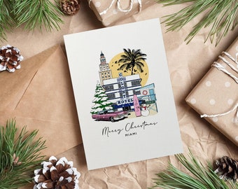 Miami Personalised Christmas Card Greeting Card Illustrated Card Florida Holiday Card Travel Card