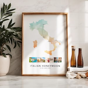 Italien personalisierte Reisekarte Druck mit Fotocollage Benutzerdefinierte Karte Poster Beliebige Landreisekarte Verlobung Flitterwochen Karte