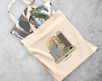 Barcelona, Spain | Personalised Tote Bag Reusable Eco Bag Polyester Shoulder Bag City Bag Souvenir Bag Illustrated Bag