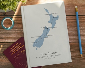 Mappa personalizzata Nuova Zelanda Diario di viaggio Quaderno personalizzato Lista dei desideri Pianificatore di viaggi nel mondo Libro di avventure
