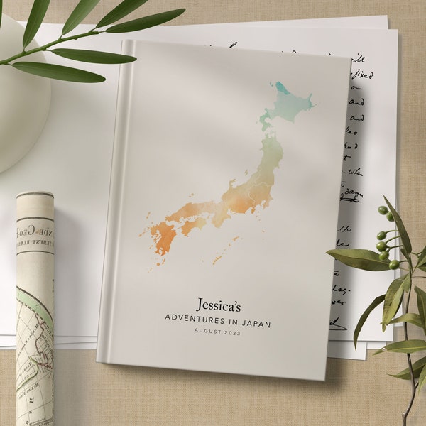 Diario de viaje personalizado de Japón, cuaderno de acuarela, mapa de viaje, diario, planificador de viajes personalizado, diario, lista de deseos de regalo de viaje