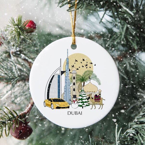 Dubai UAE Christmas Tree Ceramic Ornament Emirates Personalised Decoration Gift Christmas Bauble Home Decor Holiday Custom