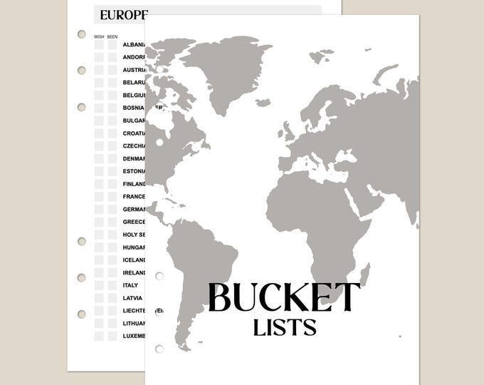 A5 Insert | Been/Bucket List + Coloring Map Travel Journal Insert Planner/Organizer Refill Scrapbooking Refill