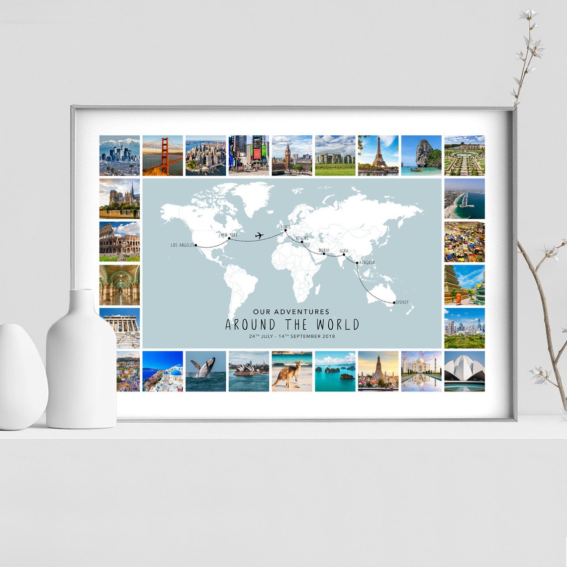 Personalised World Travel Map 26 Photo Collage Wanderlust Etsy