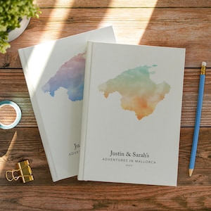 Mallorca Reisejournal personalisiertes Notizbuch Reisekarte Tagebuch Reiseplaner Bucket List Buch