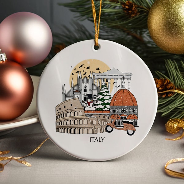 Italy Personalised Christmas Tree Ceramic Ornament Decoration Xmas Bauble Gift Present Festive Decor Souvenir Holiday Custom Travel Gift