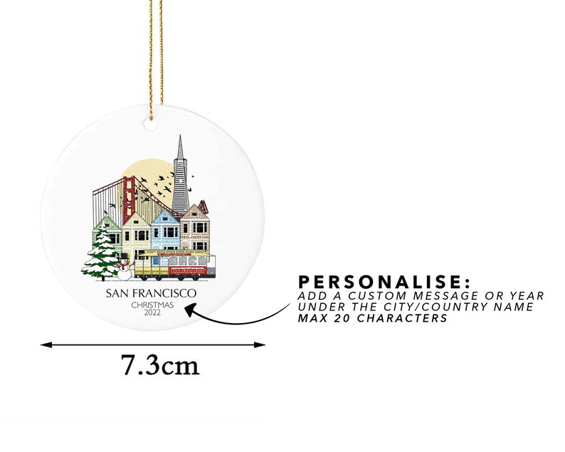 San Francisco California Christmas Tree Ceramic Ornament Emirates Personalised Decoration Gift Christmas Bauble Home Decor Holiday Custom image 2