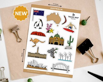 Australia Sticker Sheet Travel Journal Sticker Planner Sticker Travel Notebook Scrapbook Self Adhesive Map Stamp Sydney Melbourne Cairns
