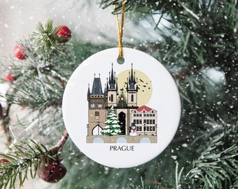Praga Repubblica Ceca Albero di Natale personalizzato Ornamento in ceramica Decorazione Regalo Regalo Decorazioni festive Disco per la casa Festività Pallina di Natale personalizzata
