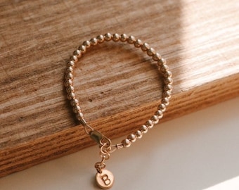 Beaded gold baby Bracelet dainty gold filled beaded 14k 3mm beads mommy and me minimal custom letter charm initial disc