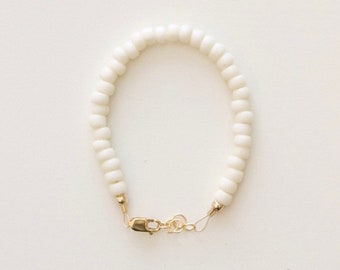 Baby bracelet- cream beaded bracelet 14k gold findings
