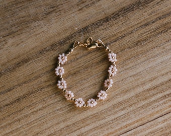 Flower baby bracelet dainty pink gold beaded durable bracelets baby and adult vintage beaded flowers