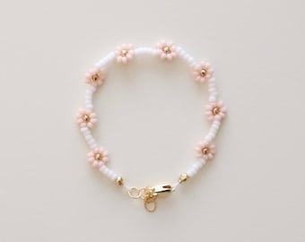 Flower Beaded baby bracelet daisy pink durable dainty gold filled pink flowers bracelets kid jewelry mommy and me